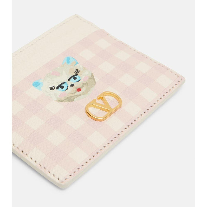 VALENTINO V Logo Leather Card Holder Wallet Pink
