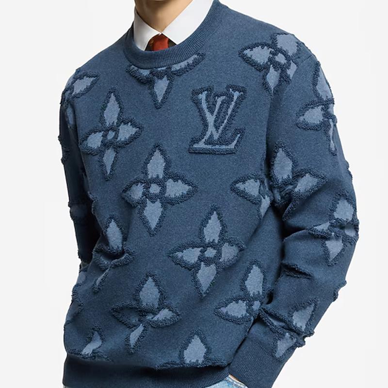 Louis Vuitton Indigo Blue Textured Jacquard Cotton Crewneck Sweater