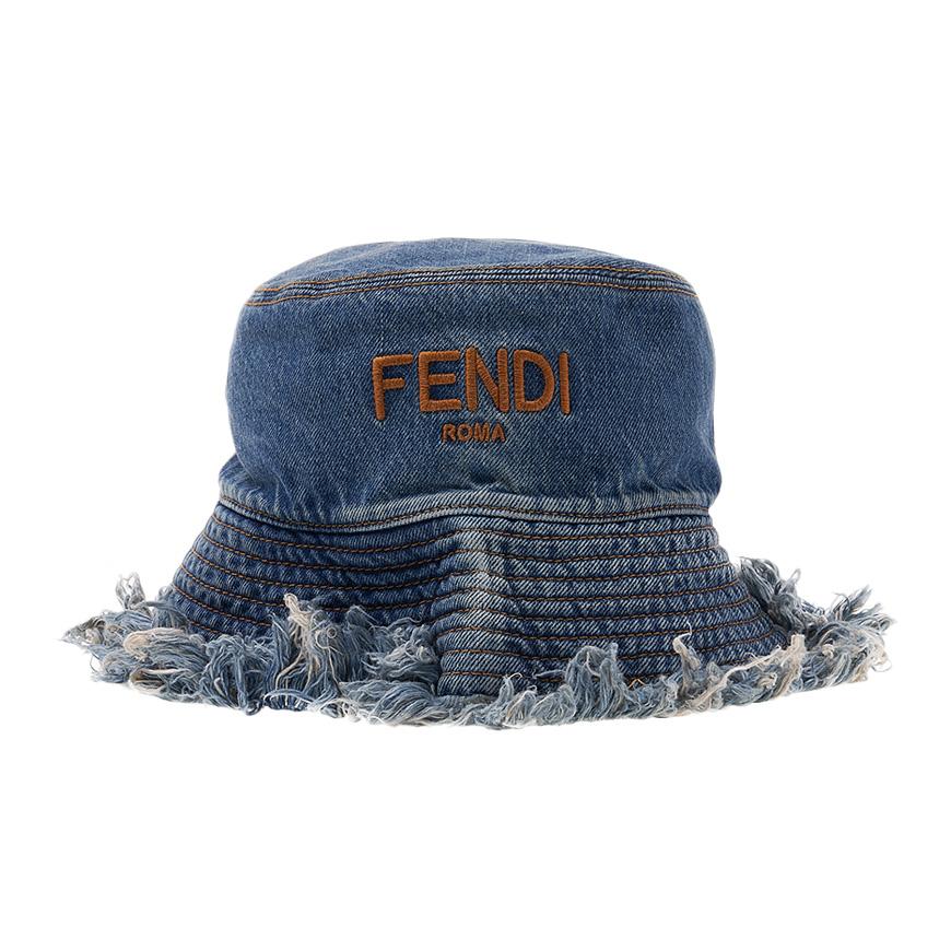 FENDI Unisex Denim Logo Fringe Bucket Hat FXQ963 AN9J F0RU7