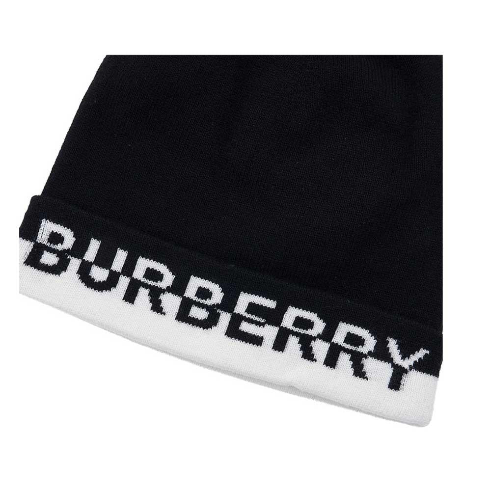BURBERRY Logo Intarsia Cashmere Beanie Black White