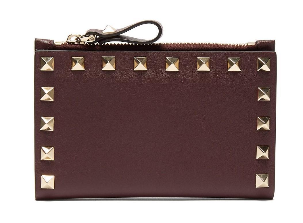 VALENTINO Rockstud Leather Zip Card Case Card Holder SW2P0605BOL