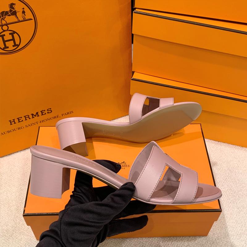 HERMES Rose Pink Calfskin Oasis Sandals Women