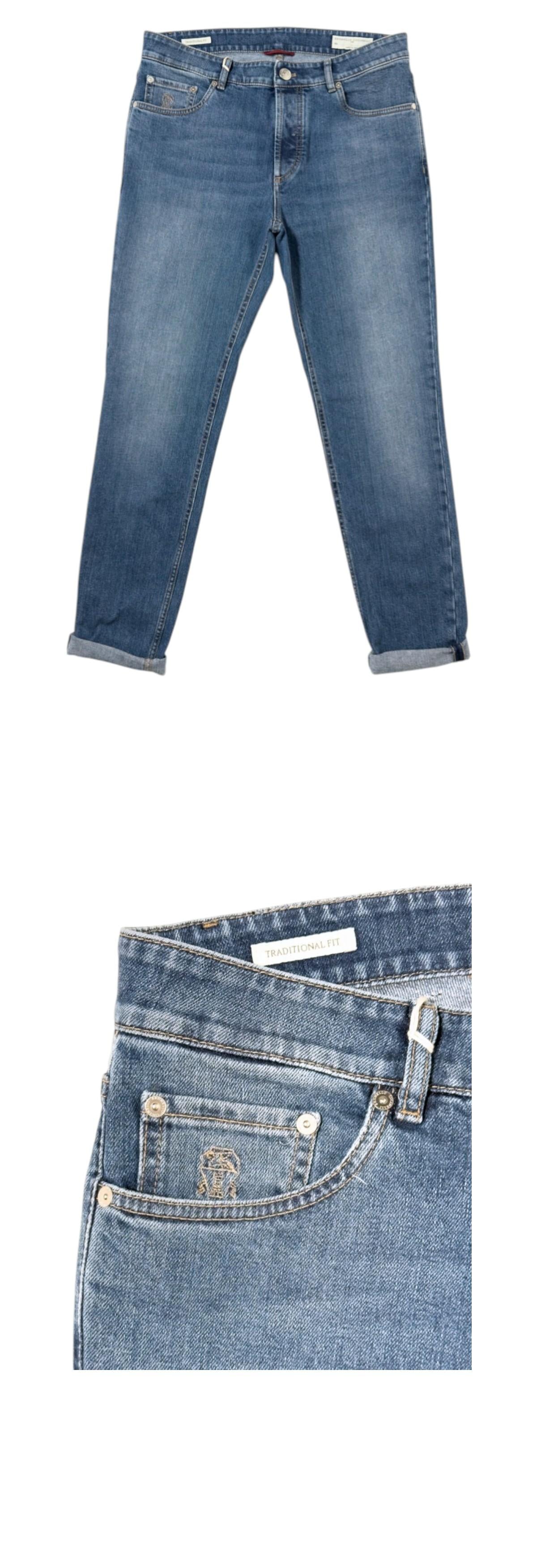 Brunello Cucinelli Mid Blue Traditional Fit Denim Jeans Men