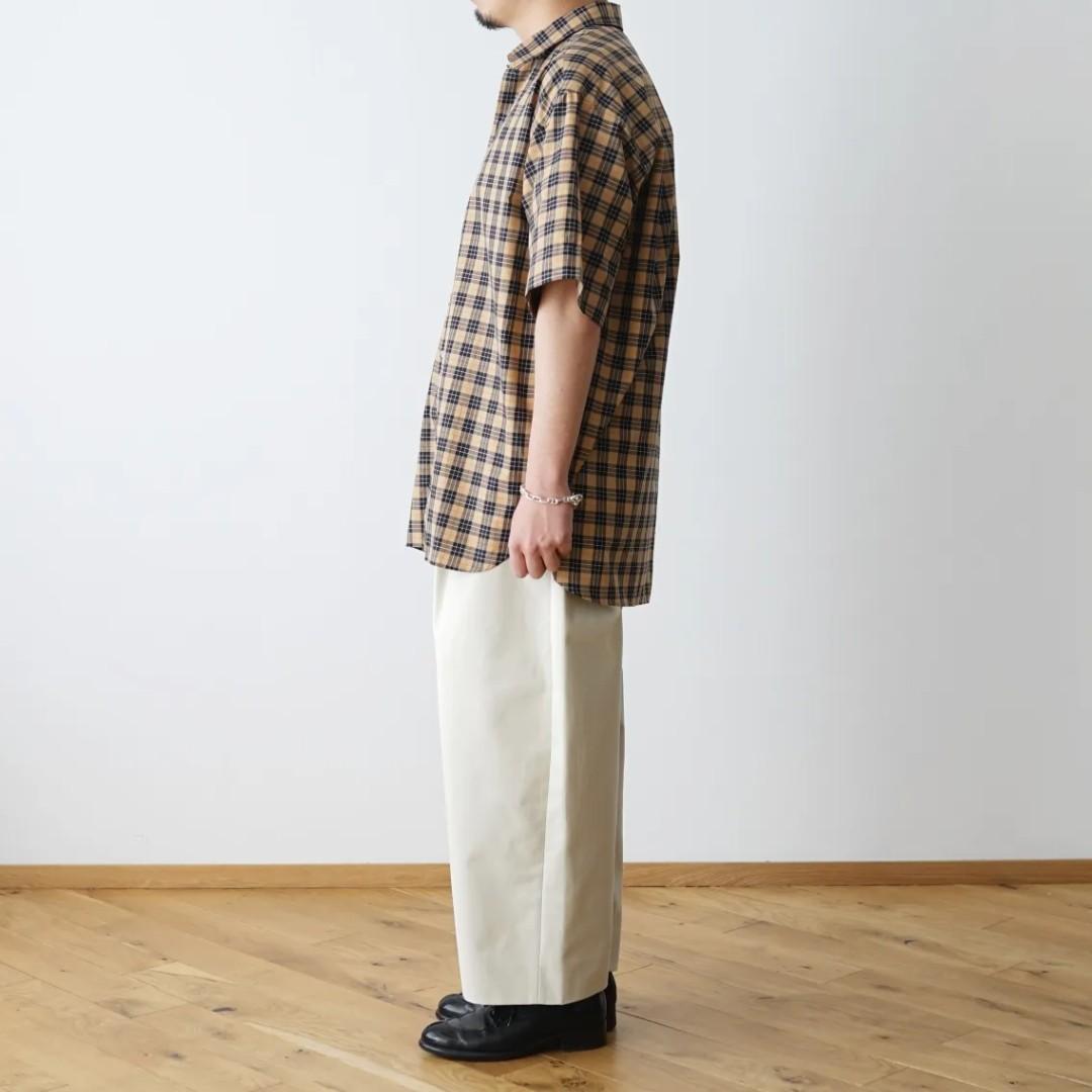 STUDIO NICHOLSON Sorono Madras Oversize Check Short Sleeve Shirt Yellow SNM 836