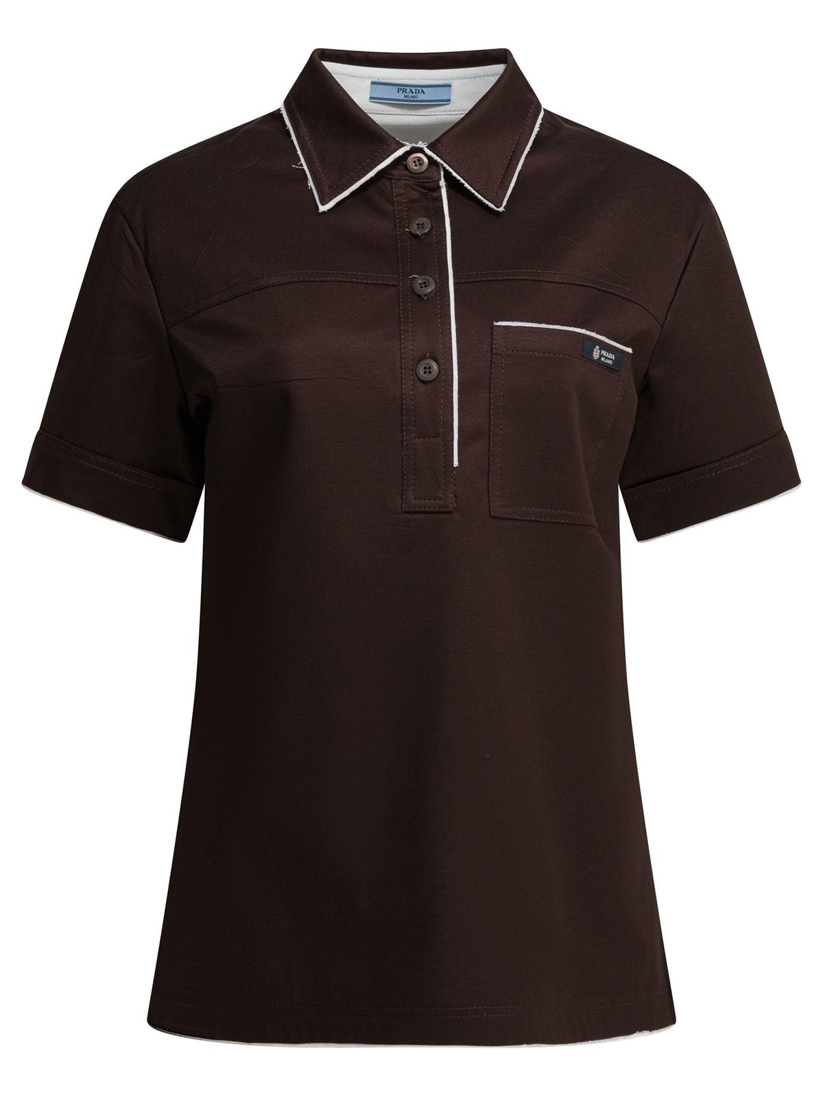 PRADA Short Sleeve Cotton Polo Shirt for Women Black