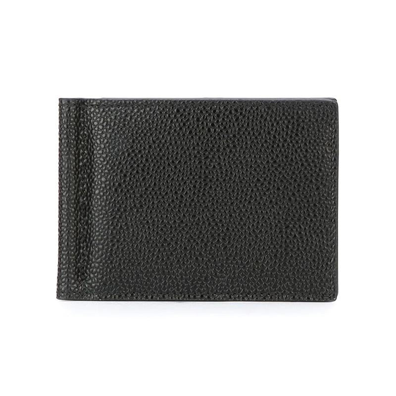 THOM BROWNE Black Leather Money Clip Bifold Wallet