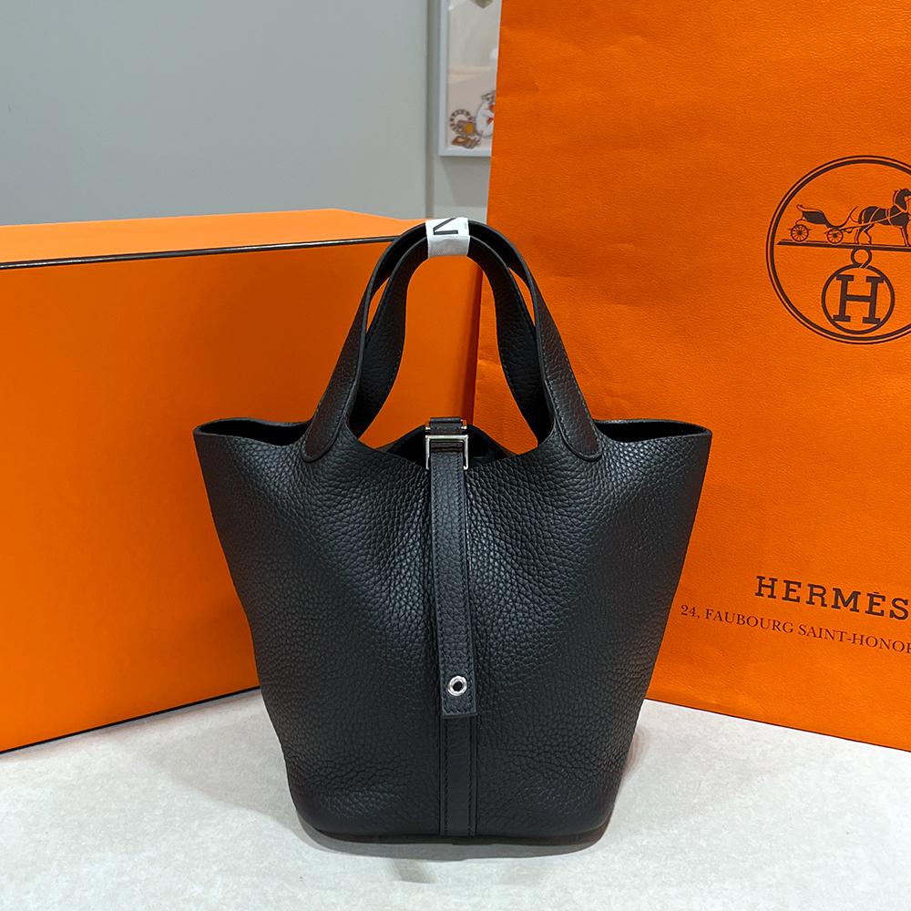 HERMES Clemence Picotin Lock 18 Tote Bag Black Palladium Hardware