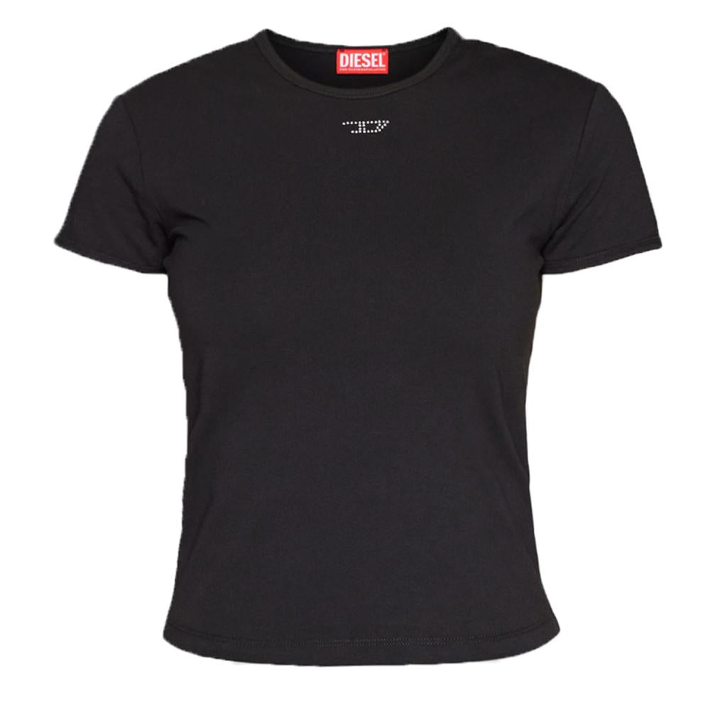 DIESEL Rhinestone Logo Short Sleeve T-Shirt Black Women