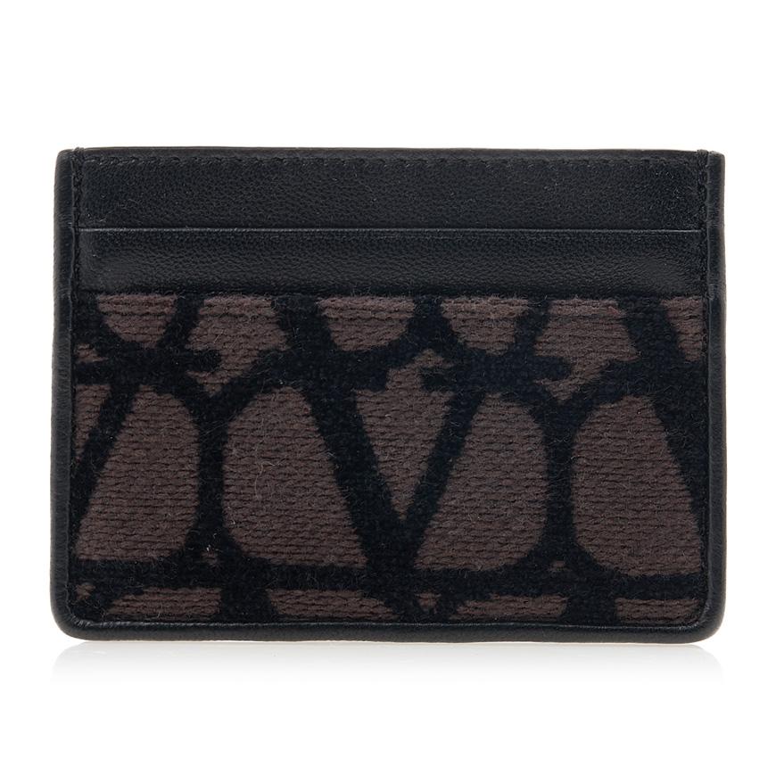VALENTINO Garavani Iconography Leather Card Holder Black