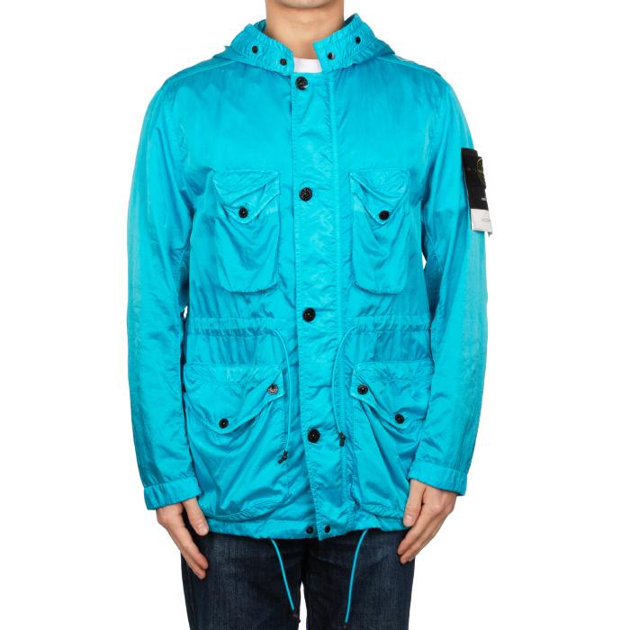 STONE ISLAND Nylon Hooded Jacket with Badge Patch Blue Men