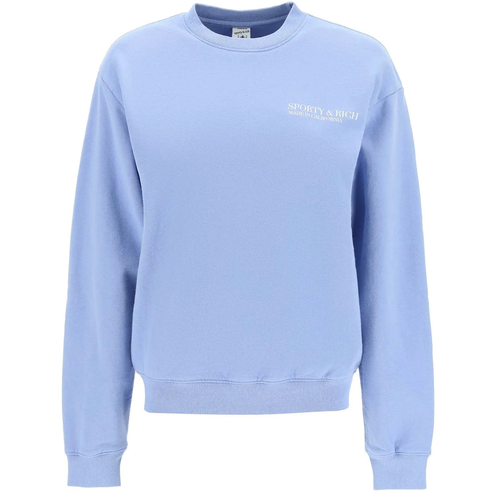 SPORTY&RICH Periwinkle Logo Print Fleece Sweatshirt for Women