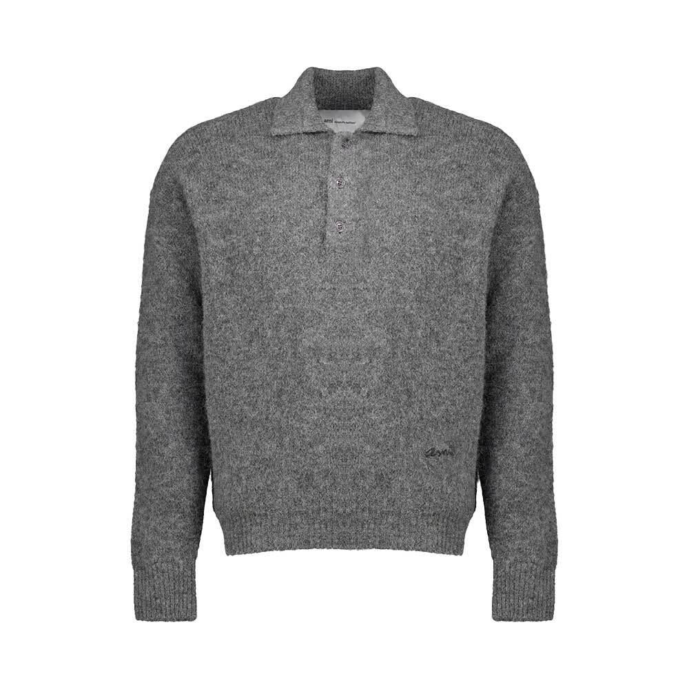 AMI Alpaca Long Sleeve Polo Knit Sweater Men’s Round Neck