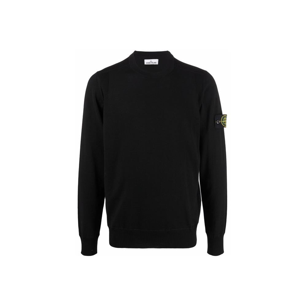 STONE ISLAND Black Wool Crewneck Knit Sweater with Patch Badge 7515526C4 V0029