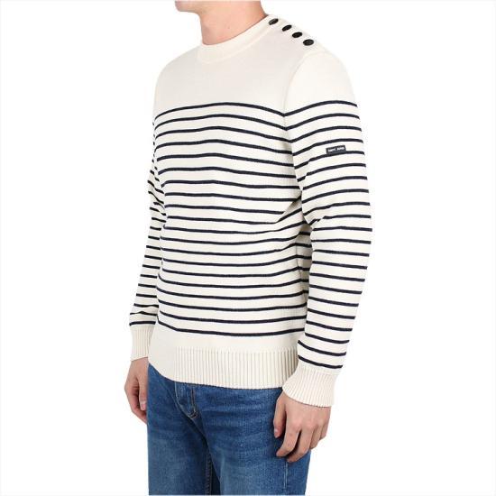 Saint James Men’s Round Neck Knit Sweater 864550 ECRU MARINE DOM