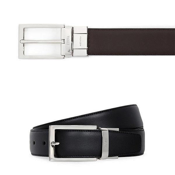 Zegna Black/Dark Brown Logo Reversible Leather Belt
