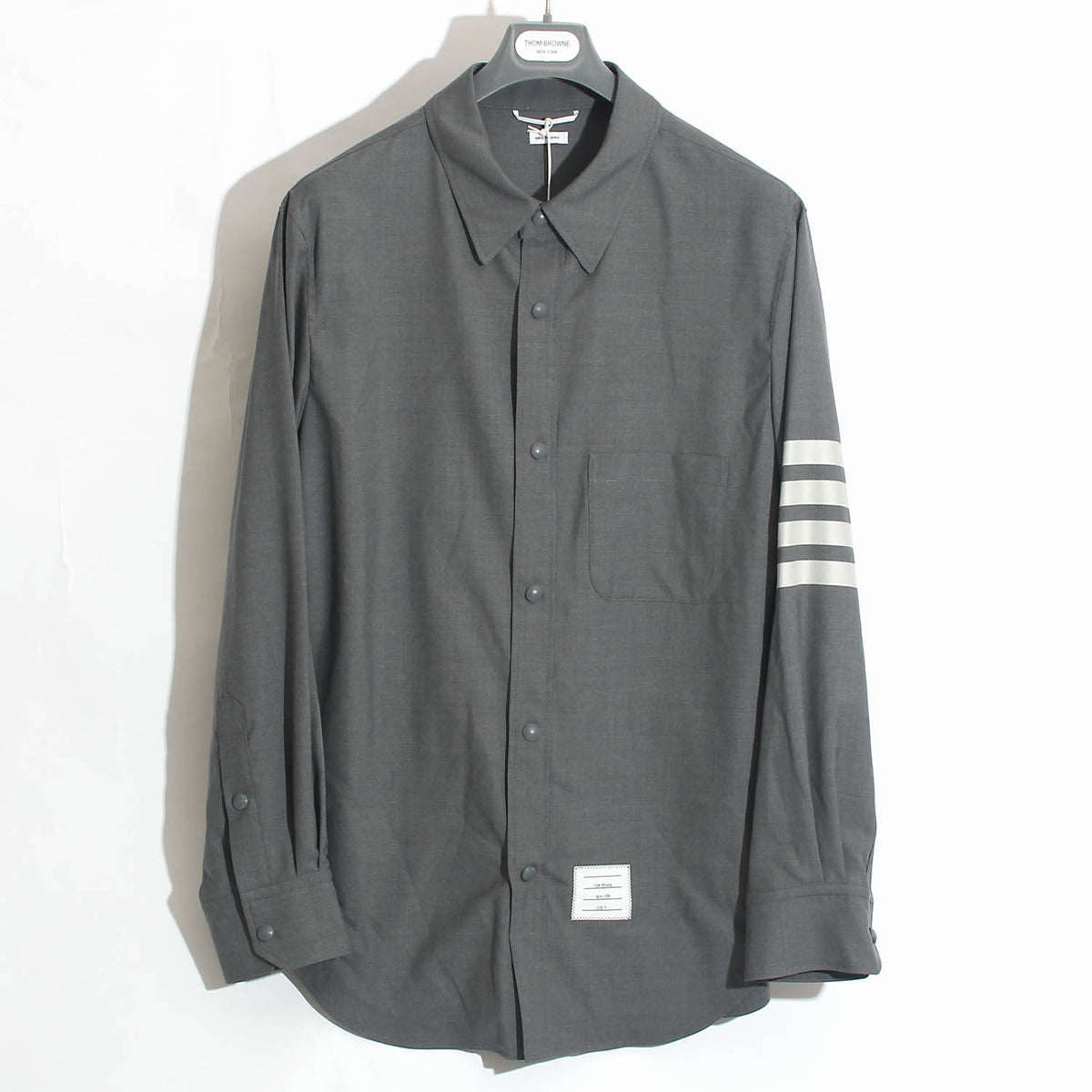 THOM BROWNE 4-Bar Oversized Wool Shirt Jacket Gray MJO055A 035
