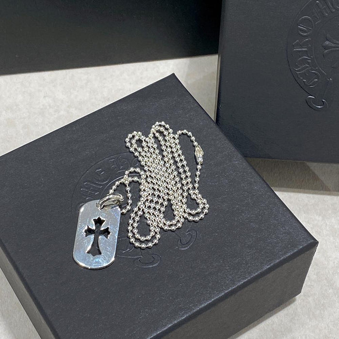 Chrome Hearts Cutout Cross Dog Tag Silver Necklace Set