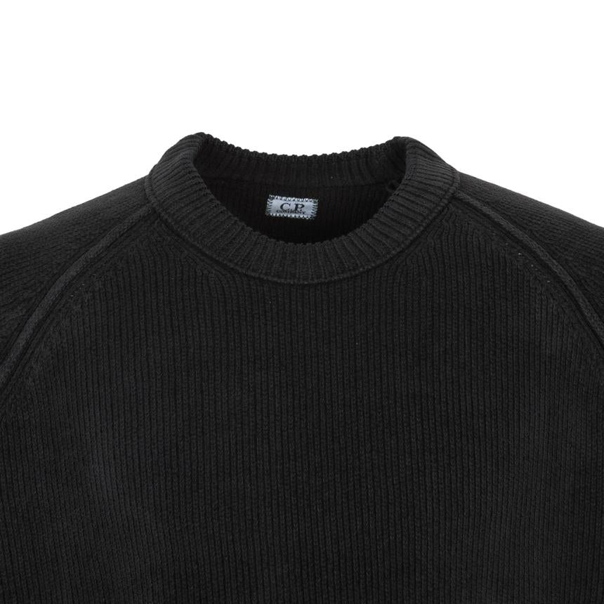 CP Company Black Wool Blend Crewneck Knit Sweater for Men