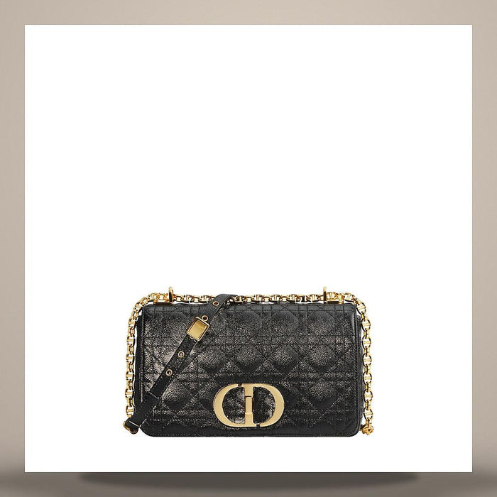 DIOR Caro Medium Shoulder Bag Black Supple Cannage Calfskin