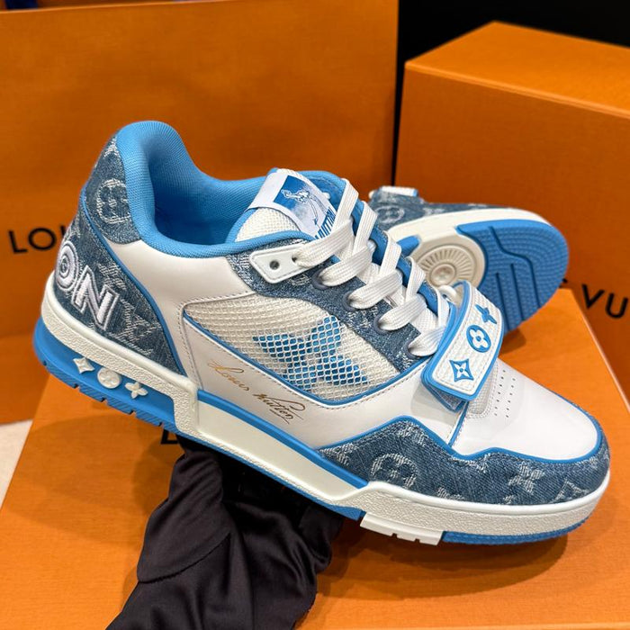 Louis Vuitton Marine Denim Velcro LV Trainer Low-Top Sneakers