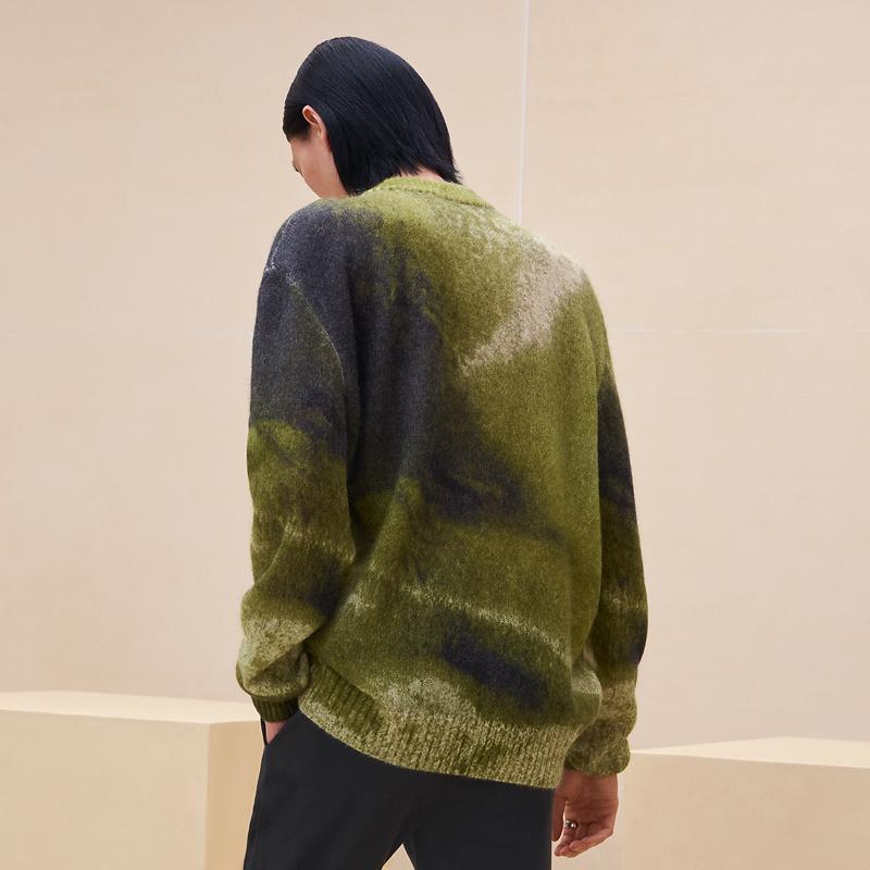 HERMES Cashmere Refflet Equest Crewneck Sweater Green Unisex