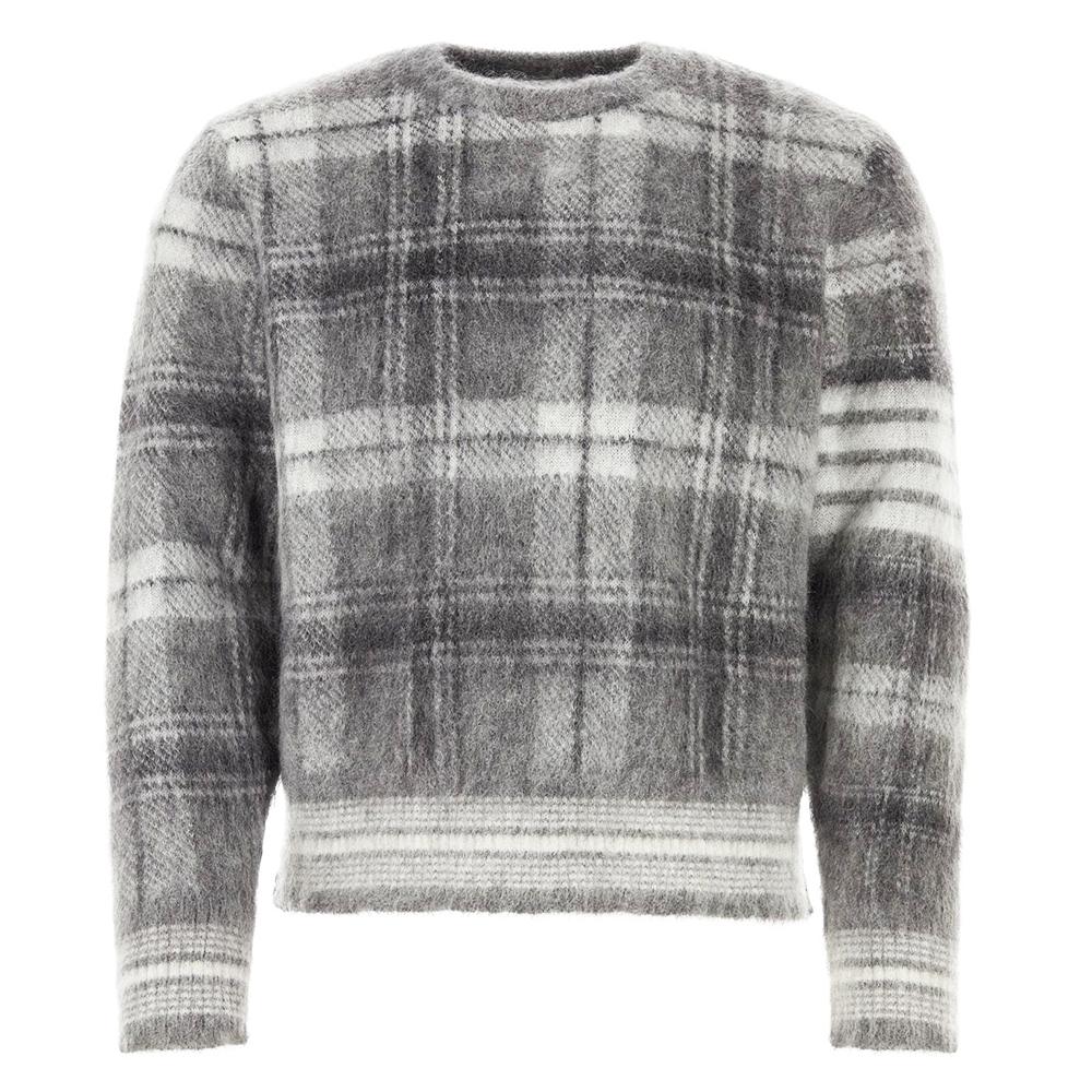 THOM BROWNE Tartan Mohair Check 4-Bar Crewneck Pullover Knit Sweater