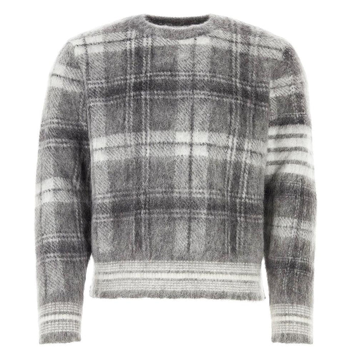 THOM BROWNE Tartan Mohair Check 4-Bar Crewneck Pullover Knit Sweater