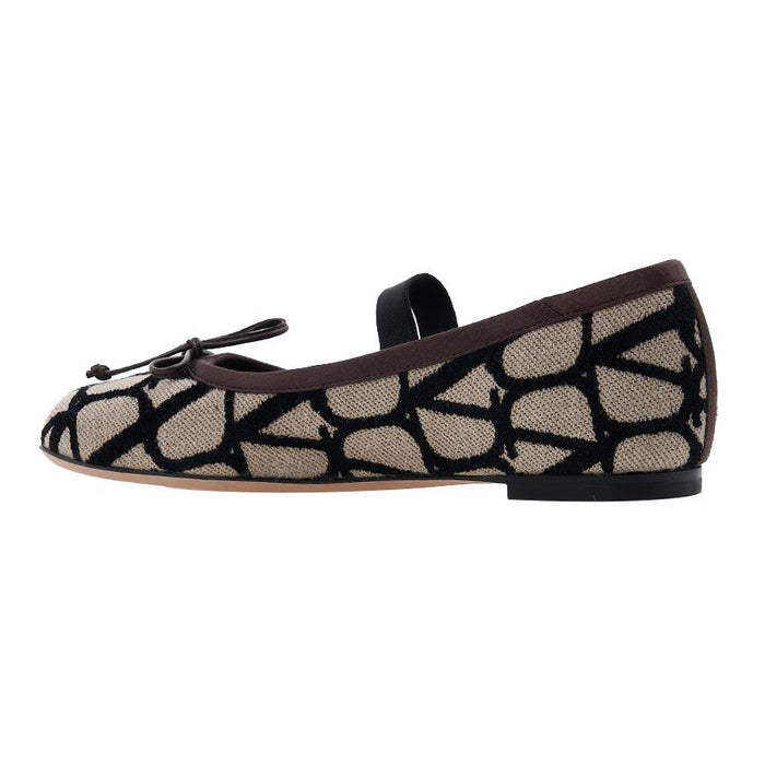 VALENTINO Garavani Iconography Leather Ballerina Flats Women Navy