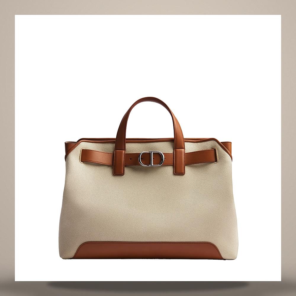 DIOR Beige Cotton Canvas Tan Smooth Calfskin Normandy Medium To 1LLSH335YBY H173
