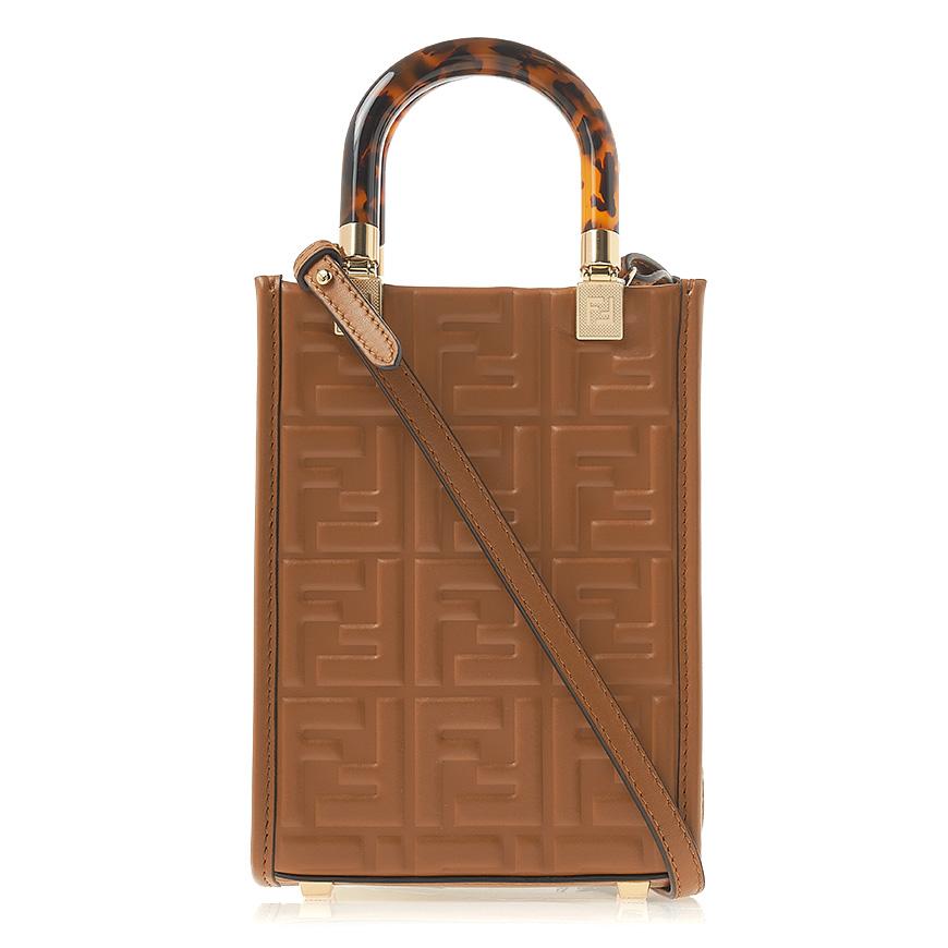 FENDI Mini Sunshine Shopper Tote Bag Black Leather