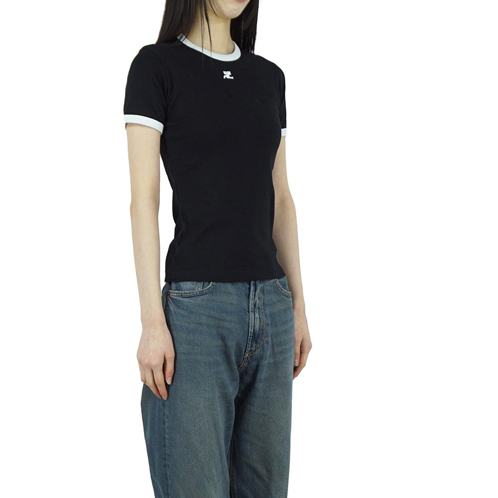 courreges Reedition Black Contrast Short Sleeve Women's T-S VESJTS017JS0070 9901
