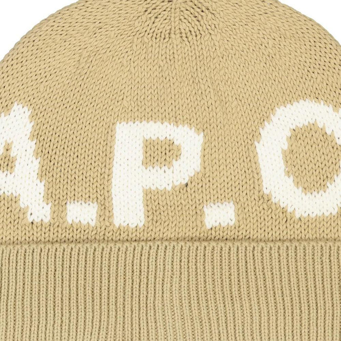 A.P.C. Beige Signature Logo Beanie Hat M25113 AAE