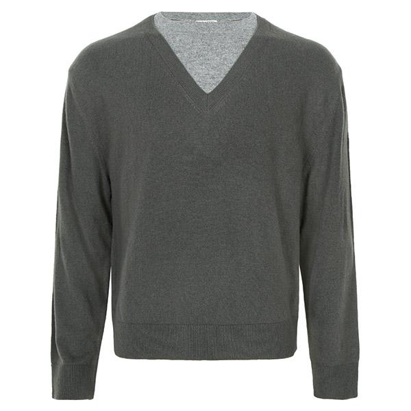 Recto Taupe Gray Contrast Layered V-Neck Knit Sweater for Men RM25WKTP004