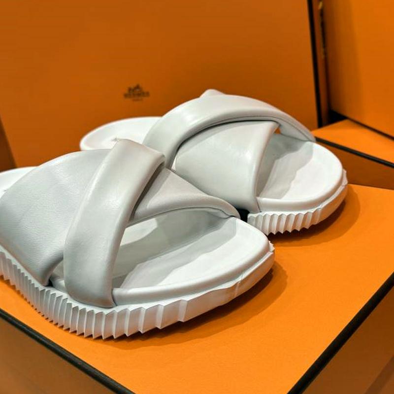 HERMES Infra Calfskin White H Black Sandals
