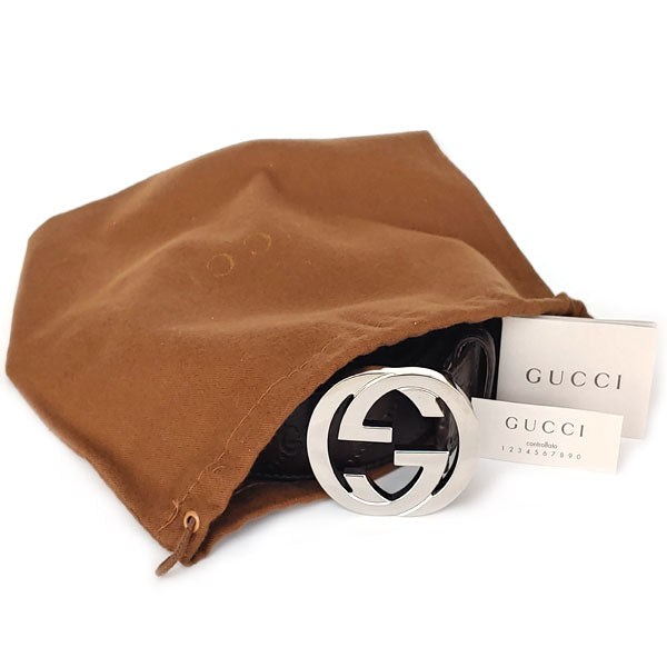 GUCCI Dark Brown Signature GG Buckle Leather Belt 114984 114876