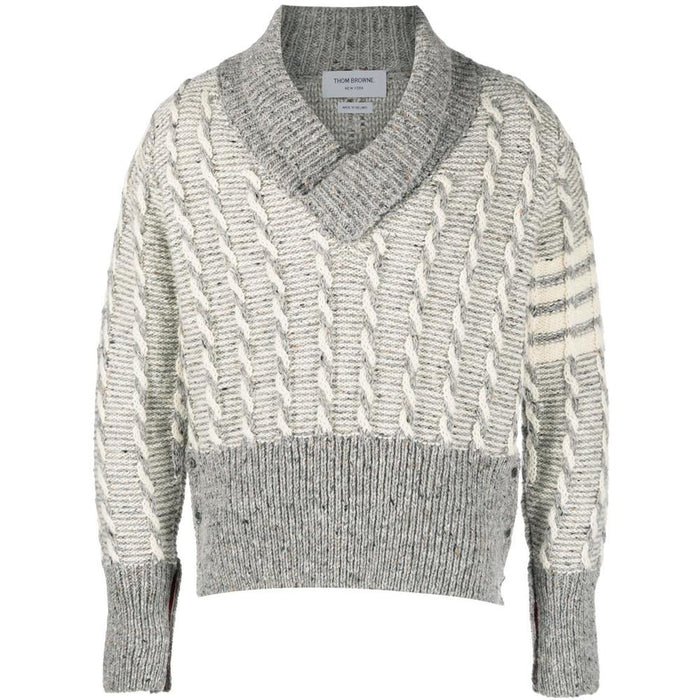 THOM BROWNE Men's Cable Knit V-Neck Pullover Sweater MKA470A Y1506 055