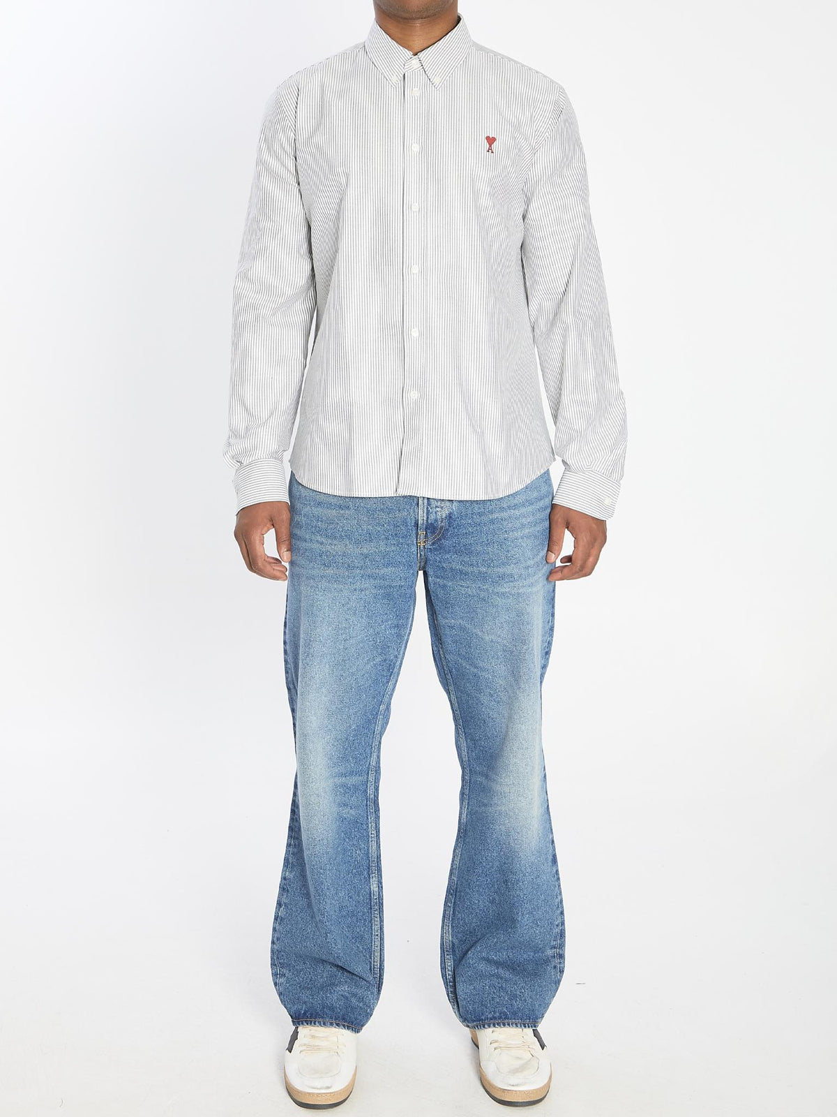AMI Paris Long Sleeve Button-Up Shirt Men’s Gray Cotton