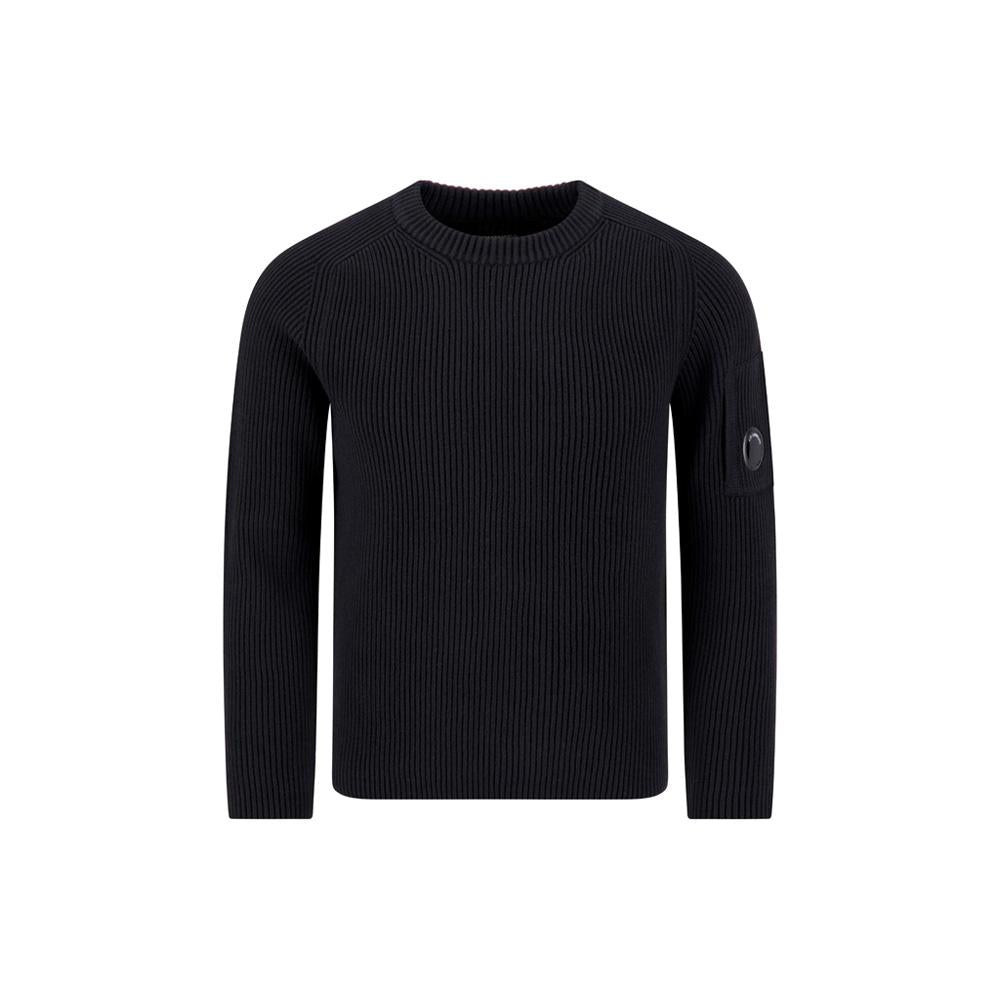CP Company Lens Patch Black Crewneck Knit Sweater for Men