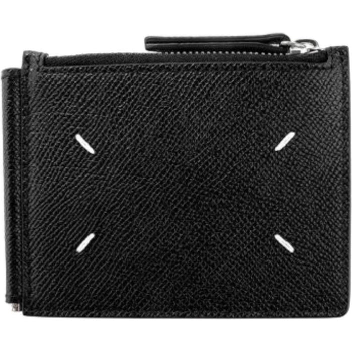Maison Margiela Stitch Grain Leather Zip Money Clip Wallet Black
