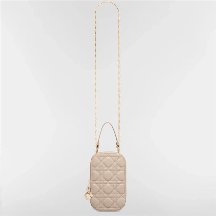 DIOR Lady Dior Calfskin Phone Holder Shoulder Bag Pink