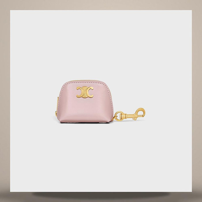 CELINE Micro Triomphe Charm Shiny Calfskin Bleached Pink Keyring 49J773GUD 25BD
