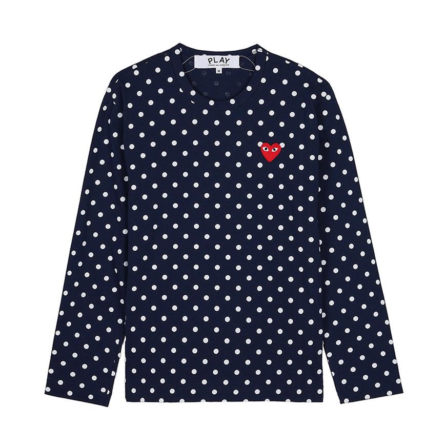 Comme des Garcons Unisex Heart Patch Polka Dot T-Shirt AX T166 051 NAVY WHITE