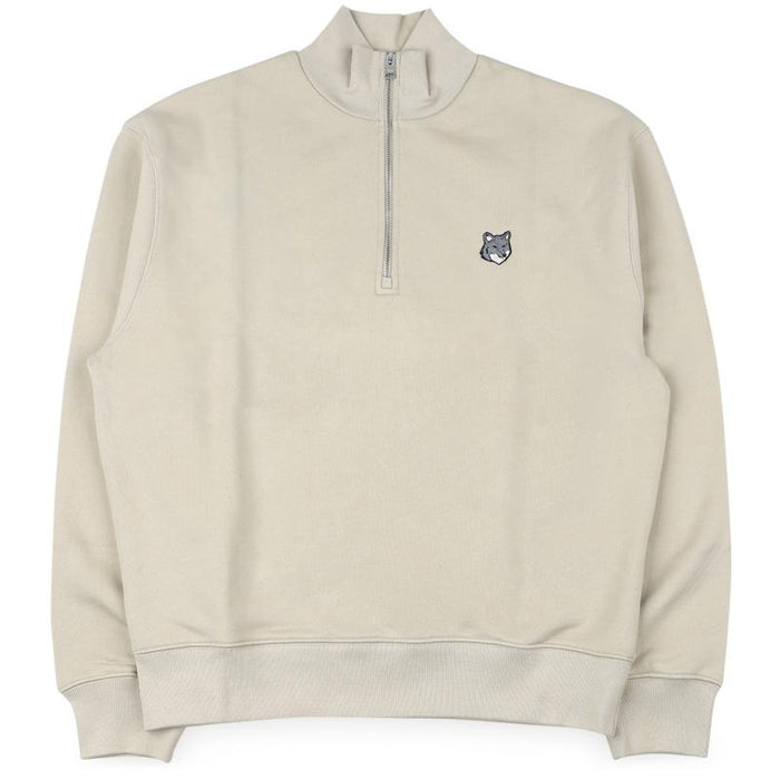 Maison Kitsune Grey Fox Head Patch Half-Zip Sweatshirt Men Cotton