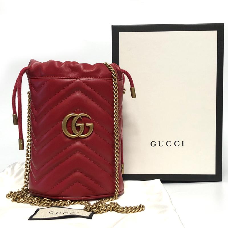 GUCCI Red Marmont GG Mini Bucket Shoulder Bag 575163 6433