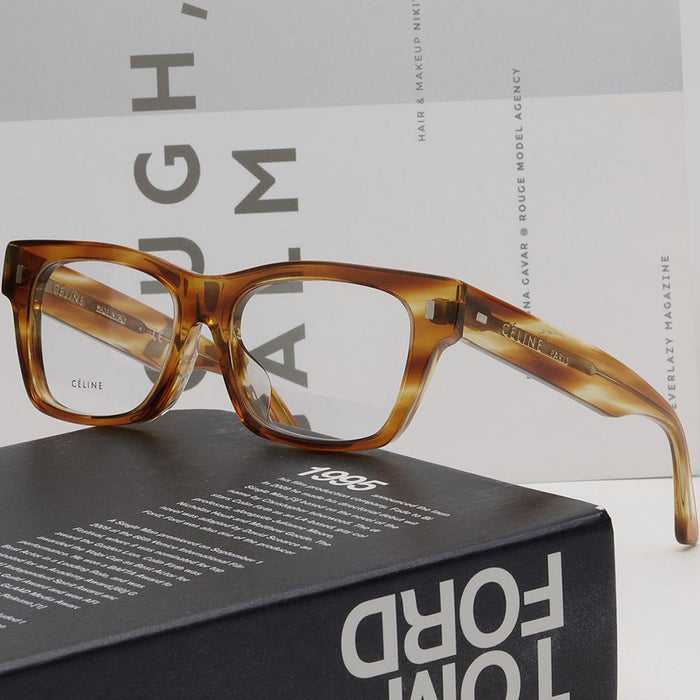 CELINE Thick Transparent Light Tortoise Asian Fit Eyeglasses Frames CL50011F 056
