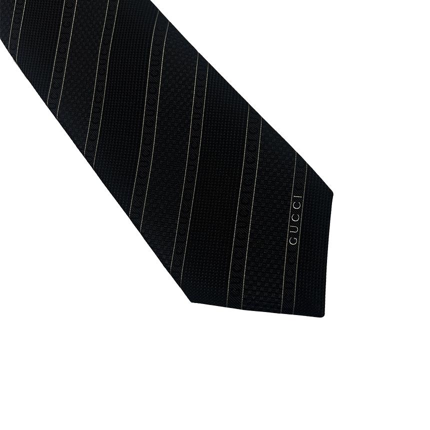GUCCI Black Stripe Silk Tie