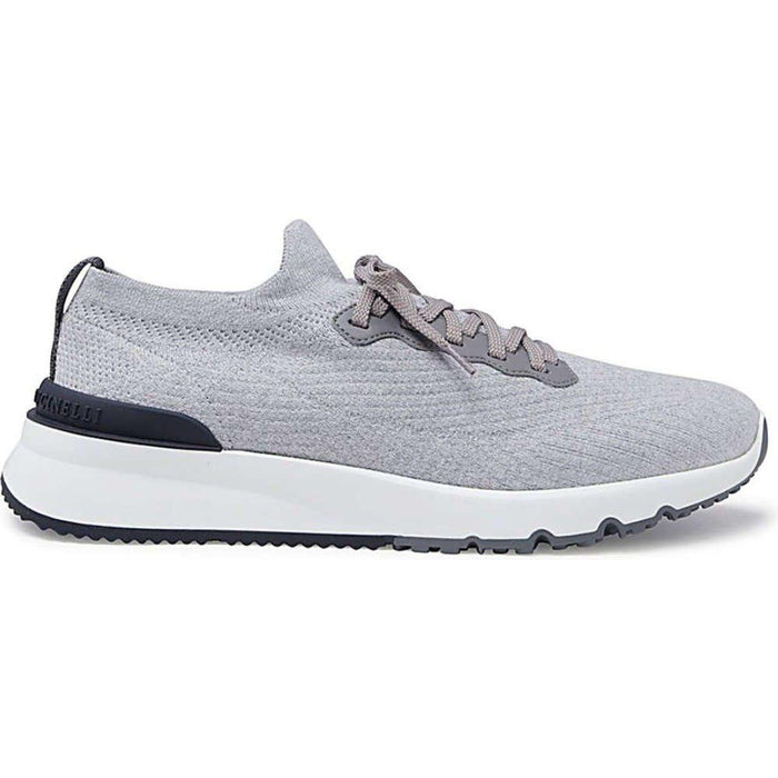 Brunello Cucinelli Silver Knit Logo-Tab Low-Top Sneakers