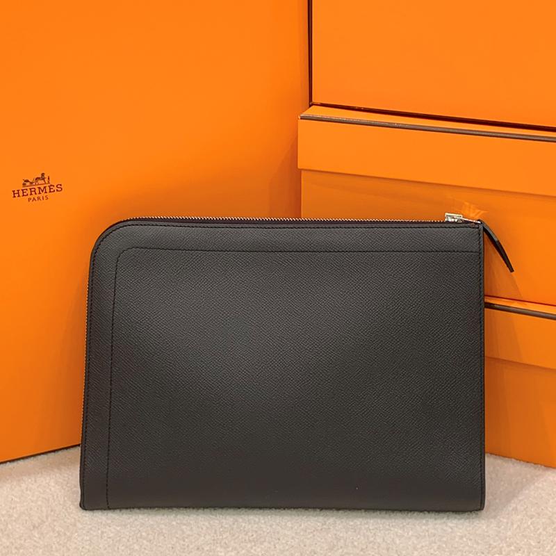 HERMES Evercolor Calfskin Zipper Tablet Pouch Black Unisex