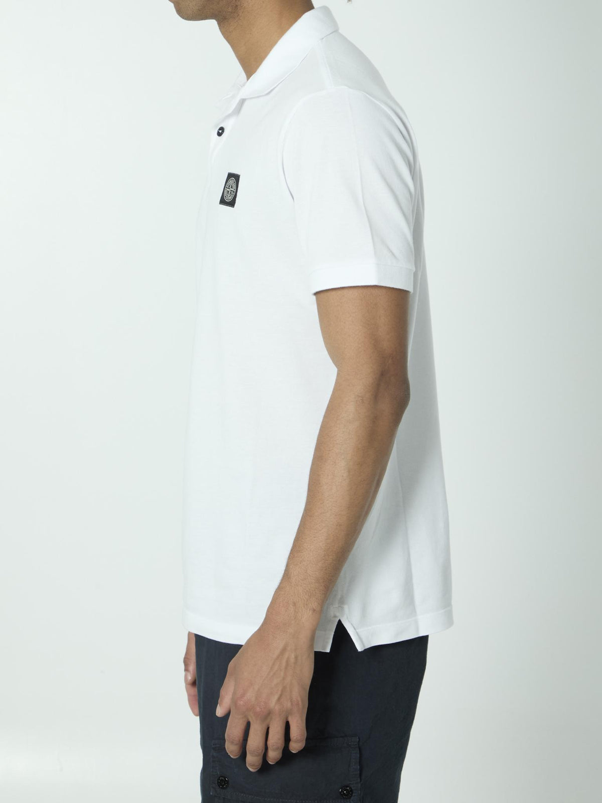 STONE ISLAND White Cotton Short Sleeve Polo Shirt