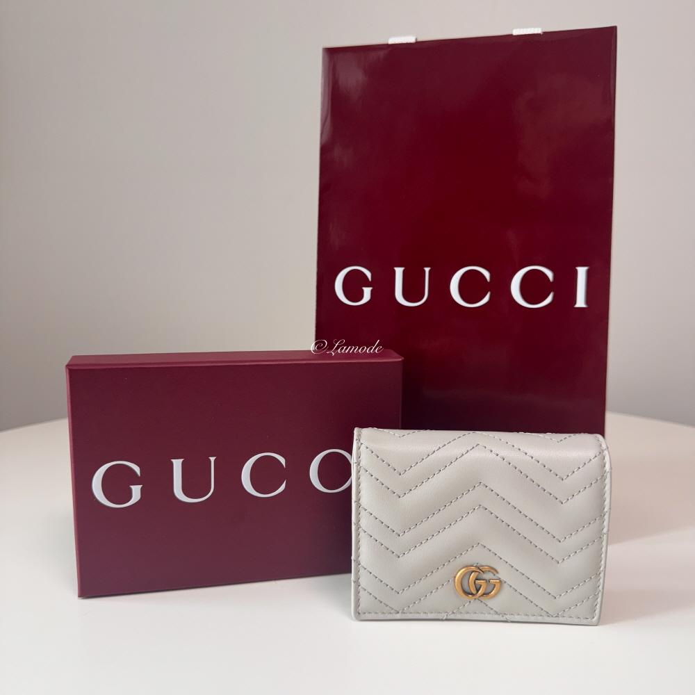 GUCCI GG Marmont Light Beige Leather Card Case Compact Wallet